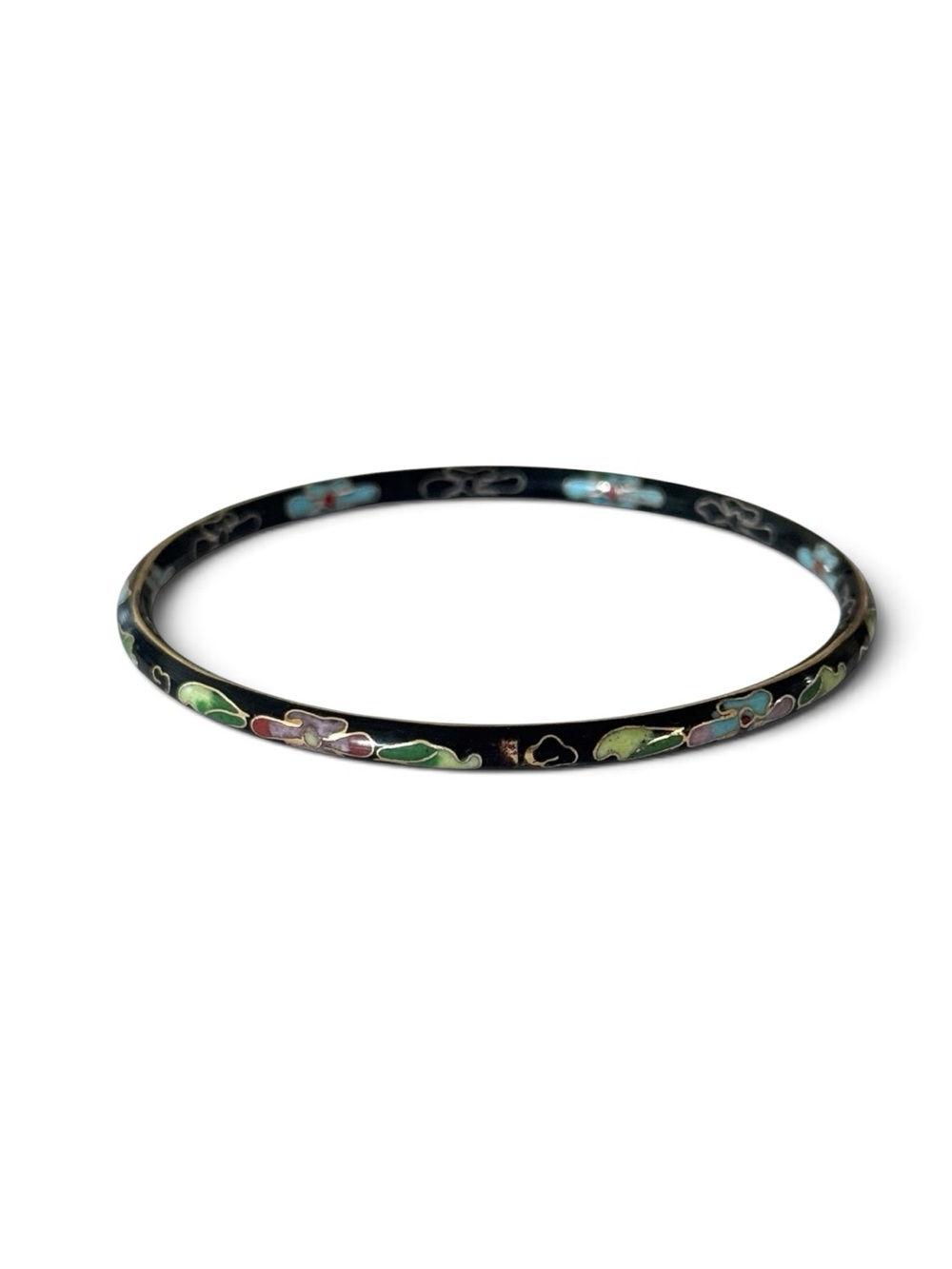 Vintage Cloisonné Multicolor Floral Bangle Bracelet